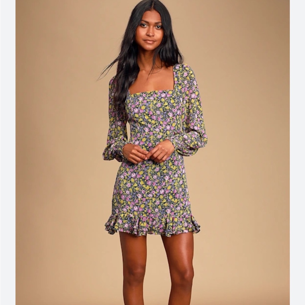 Lulu's Multicolor Floral Long Sleeve Dress